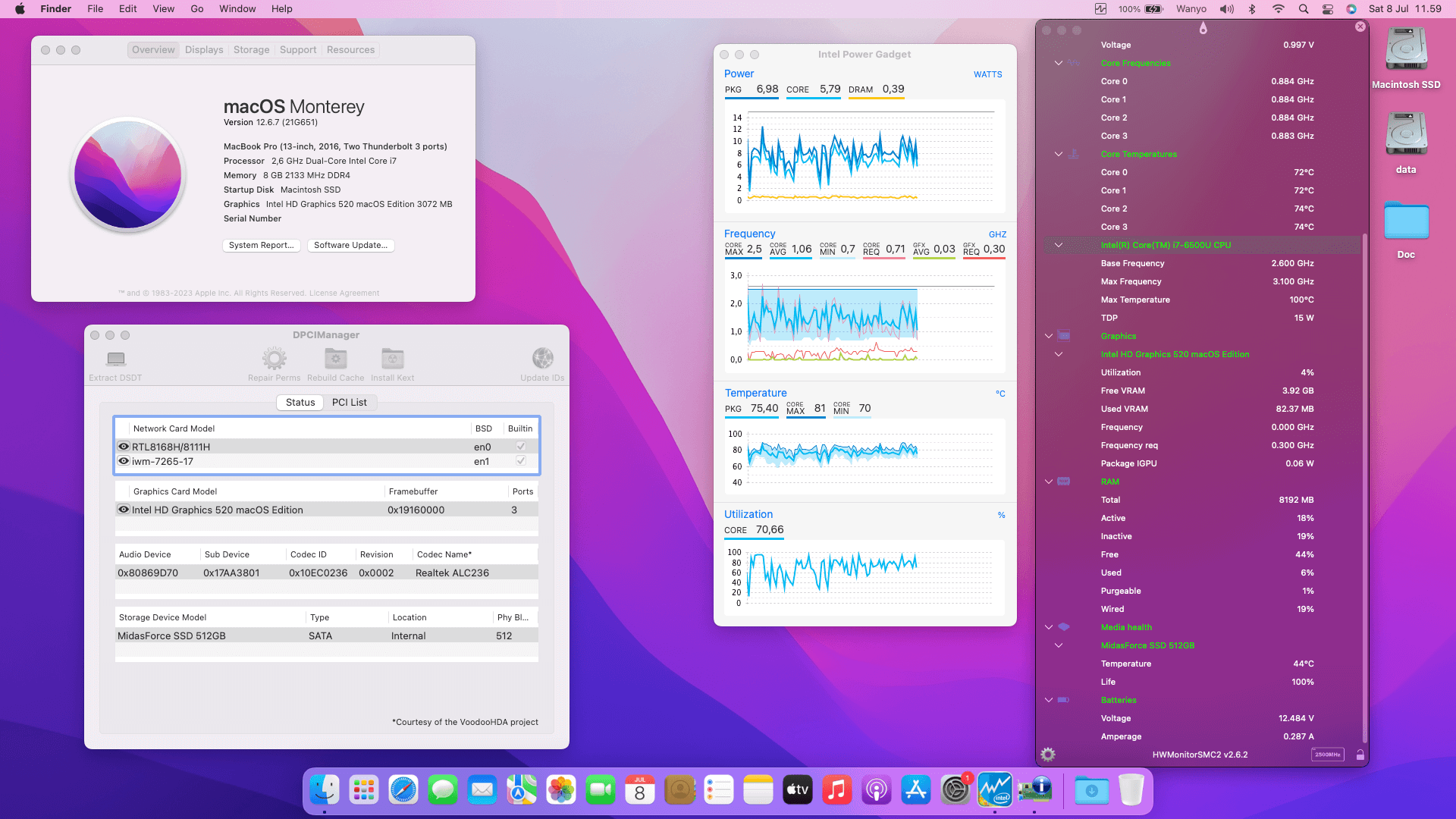 Success Hackintosh macOS Monterey 12.6.7 Build 21G651 in Lenovo Ideapad 510S-14ISK